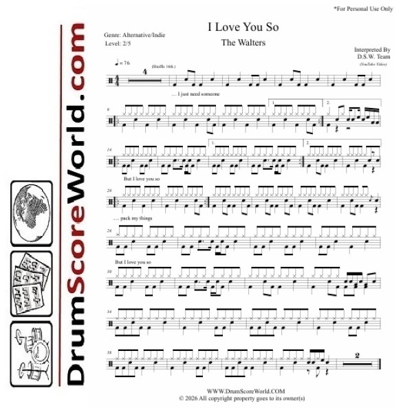 Walters - I Love You So | FREE Drum Sheet 